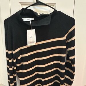 Mango Black and Tan Striped Womens Sweater